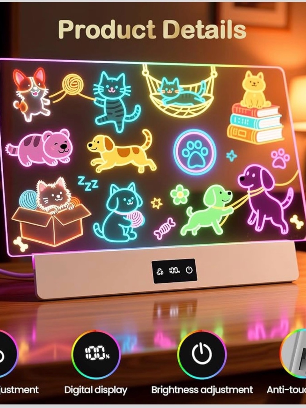 New 16" LED Drawing Board for Kids White 8 Colors 3 Dynamic Modes, Rechargeable - Picture 6 of 6